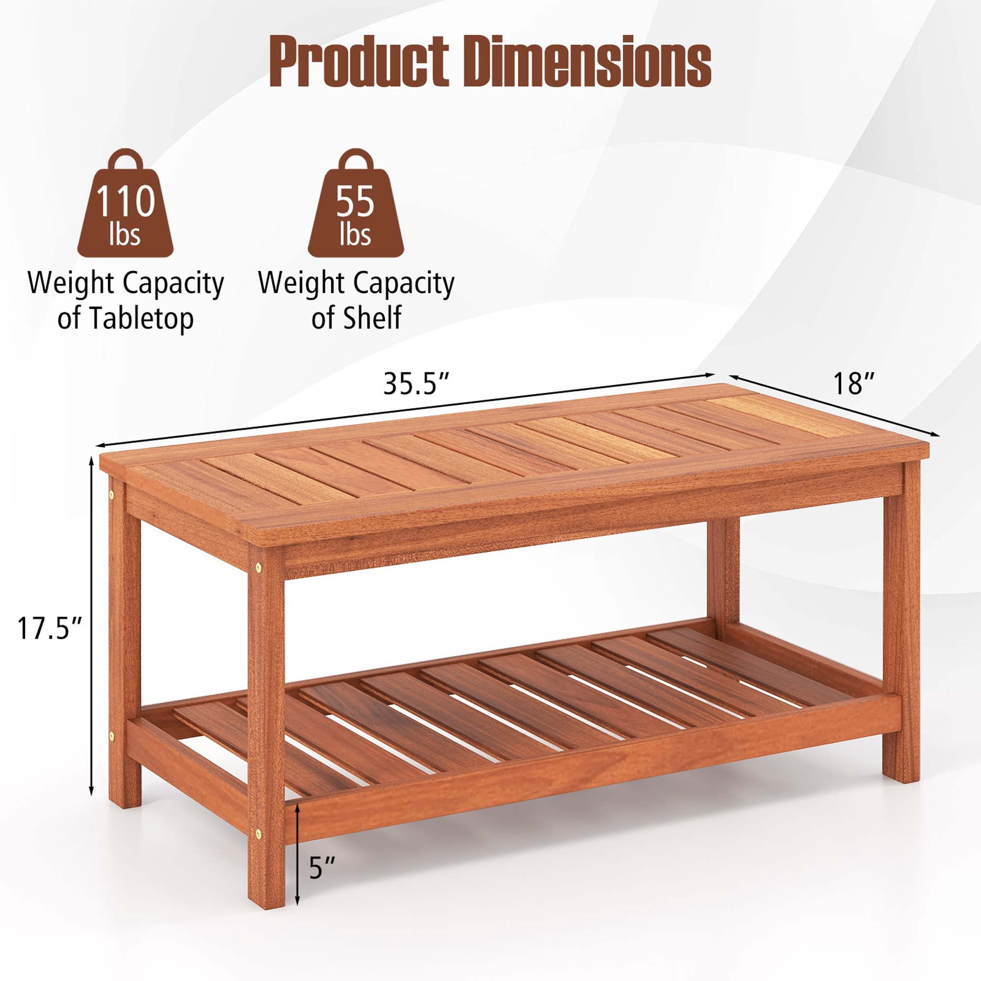 Costway 2-Tier Outdoor Solid Wood Coffee Table