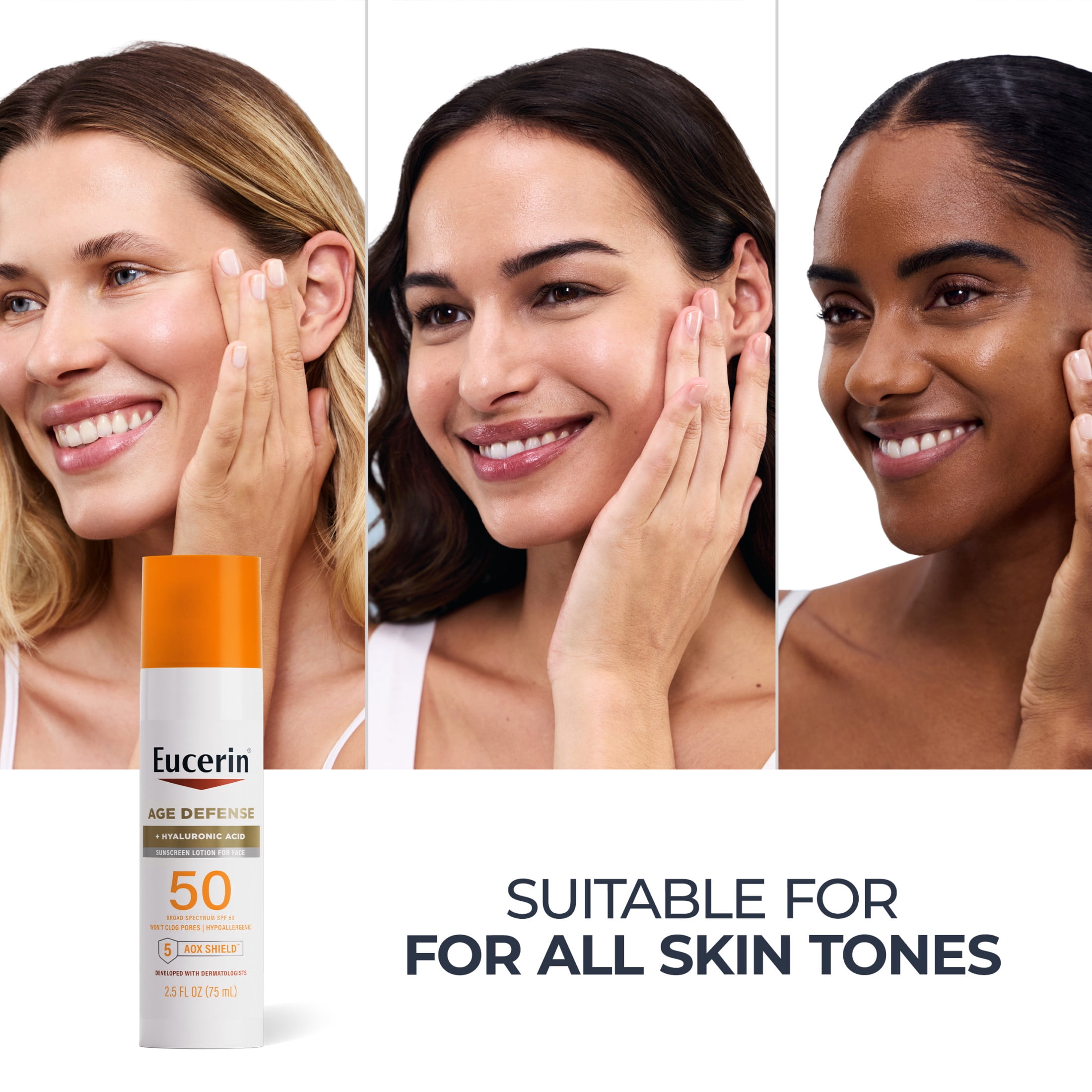 Eucerin Sun Age Defense Face Sunscreen Lotion SPF 50 with Hyaluronic Acid, 2.5 fl oz