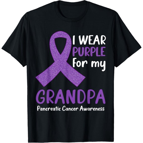 men and women can wear,I Wear Purple For My Grandpa Pancreatic Cancer Awareness Fun T-Shirt
