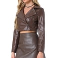 thumbnail image 4 of INSPIRE CHIC Veste Courte en Faux Cuir à Manches Longues avec Fermeture Éclair pour Femmes TP Café, 4 of 6