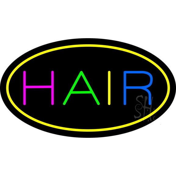 Multicolored Hair Oval Yellow LED Neon Sign 13 x 24 - inches, Black Square Cut Acrylic Backing, with Dimmer - Bright and Premium built indoor LED Neon Sign for Defence Force.