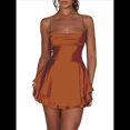 thumbnail image 2 of Mono Elegante de Satén para Mujer, de Verano, Sin Mangas, con Espalda Descubierta, Tirantes Finos y . Marrón Oscuro M, 2 of 6
