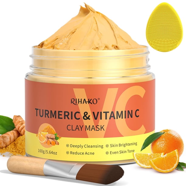 Mascarilla de arcilla con vitamina C y cúrcuma RIHAKO | Mascarilla de arcilla facial de limpieza profunda para manchas oscuras Piel opaca Refina los poros y controla el aceite Eliminador de manchas os
