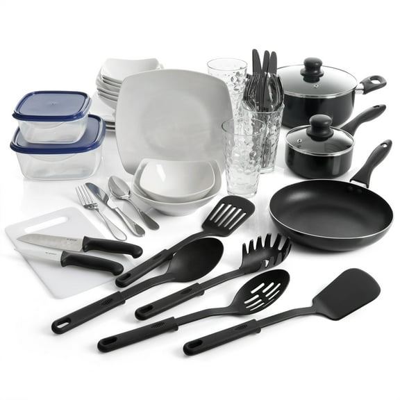 Gibson All U Need 45 Piece Dinnerware Cookware Combo Set in White