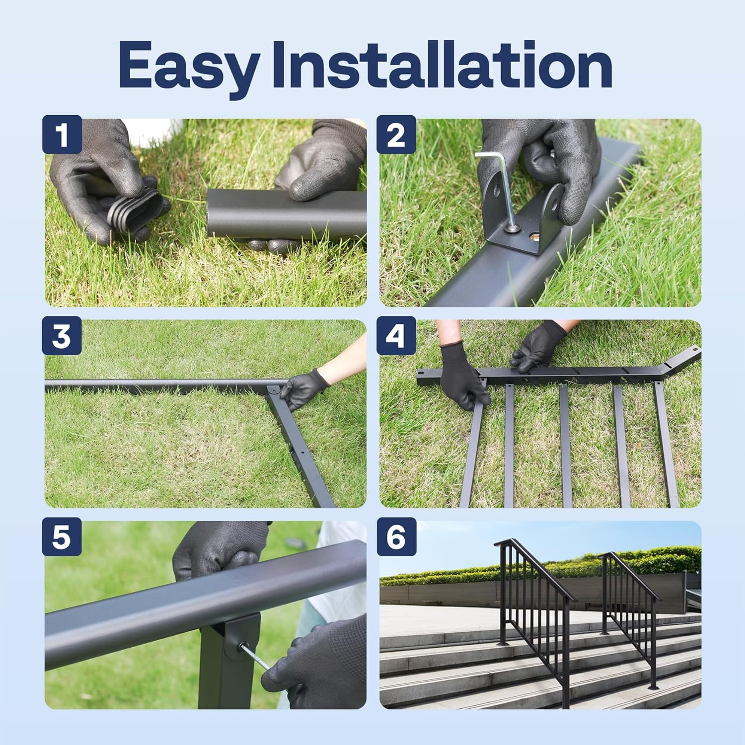 SPECSTAR 2-Pack Outdoor Handrails, 4-Step Galvanized Steel Hand Rails for Outdoor Steps – 27.1" Black Oval and Safety Balusters Exterior Railing Kit for Porch, Deck, or Indoor Stairs