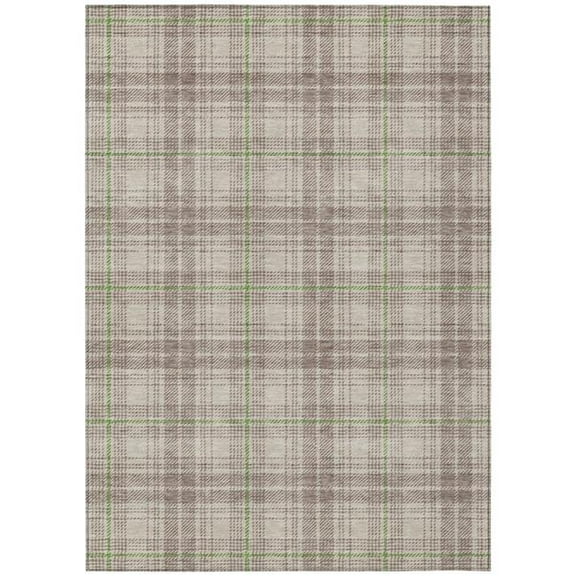 HomeRoots 597075 3 x 5 ft. Beige, Ivory & Green Plaid Washable Indoor & Outdoor Rectangle Area Rug