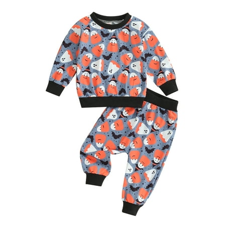 

Baby Girl Boy Fall Outfit Ghost Bat Print Sweatshirts Long Pants
