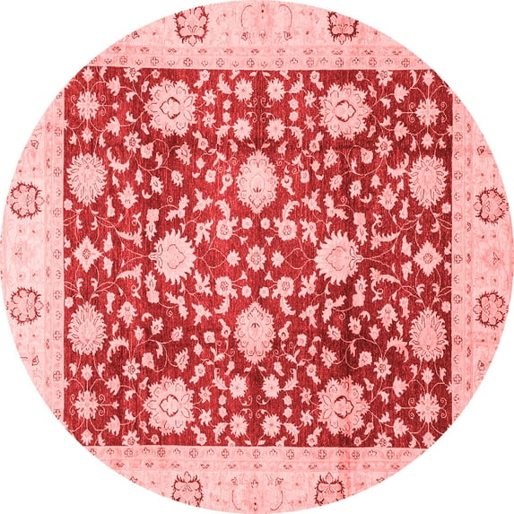 Ahgly Company Machine Washable Indoor Round Oriental Red Traditional Area Rugs, 7' Round