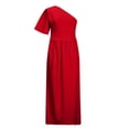 thumbnail image 4 of Womens Plus Size Dresses Women's Autumn Solid Color Ruffled Slanted Shoulder Hem Slit Short Sleeve Slanted Shoulder Dress Short Sleeve Dress on Clearance, 4 of 7