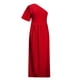 thumbnail image 4 of Vestido de hombro inclinado de manga corta con abertura en el dobladillo del hombro inclinado con volantes de color sólido de otoño para mujer Fridja bnh6945, 4 of 7