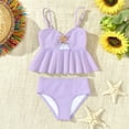 thumbnail image 4 of Baby Swimsuit Girl 9-16Y Girls High Waisted Bikini Sets Sport Two Piece Swimsuit Solid Color Ribbed Bathing Suit with Pockets, 4 of 6
