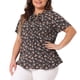 thumbnail image 2 of Blusa de verano casual de mujer plus size con cuello atado y mangas cortas, estampado floral, Agnes Orinda, talla 3X, color marrón, 2 of 6