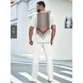 thumbnail image 2 of Men's 2 Piece Outfits Colorblock Crewneck Short Sleeve Tee Elastic Waist Pants Set Tracksuits White M, 2 of 5