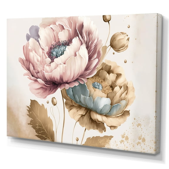 Designart Pink And Gold Poppy Flowers II Canvas Wall Art
