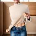 thumbnail image 5 of Splozh Tight Long Sleeve Shirts for Women Long Sleeve Shirts for Women Crewneck Solid Undershirt Pullover Casual Lightweight Warm Blouse Tops Beige,2XL, 5 of 9