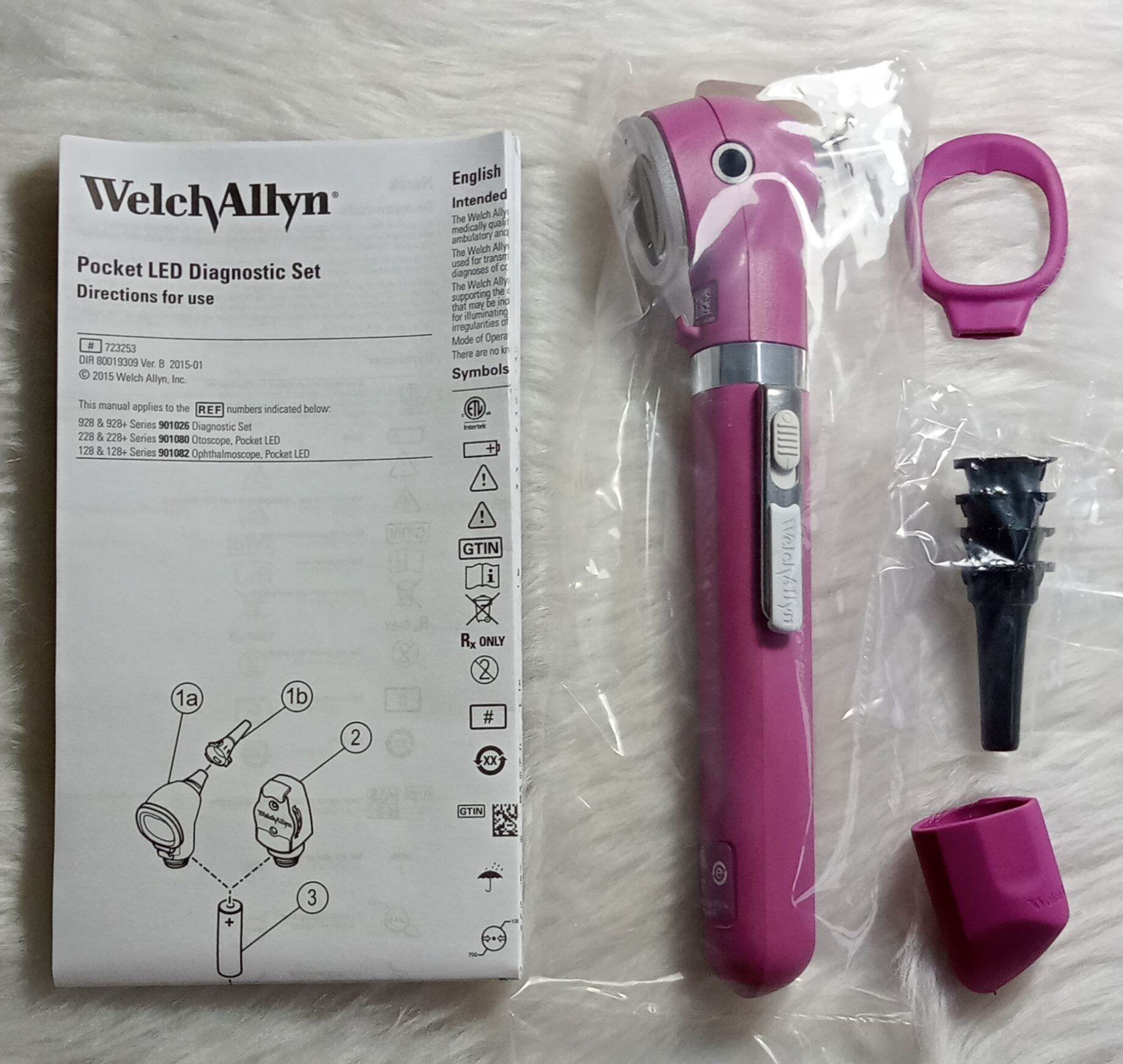 Welch Allyn 2.5V Fiber-Optic Pocket LED Otoscope Set, PLUM 22870-PURPLE
