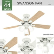 Hunter - Swanson Indoor Ceiling Fan With Light, 44-inch, Fresh White, Traditional-style, 3-speed WhisperWind Motor, 50885, for living rooms, bedrooms, home offices, kitchens