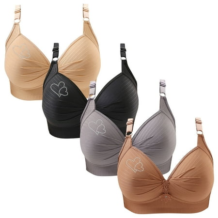 Clearance TOUMENY Comfortable Bras for Women Nude Bra 4PC Woman s Printing Gathered Together Large Size Daily Bra Underwear No Rims