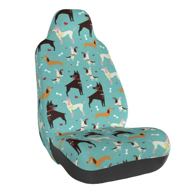 Wukai Cute Dog Full Set Car Seat Covers with Soft Padding Universal Auto Front Seats Protector and Cushion Mat