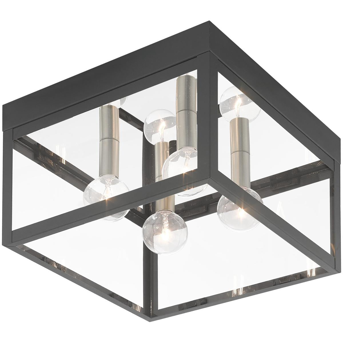 10.5 inch 4 Light Scandinavian Gray Outdoor Ceiling Light fixture with Clear Glass Shade
