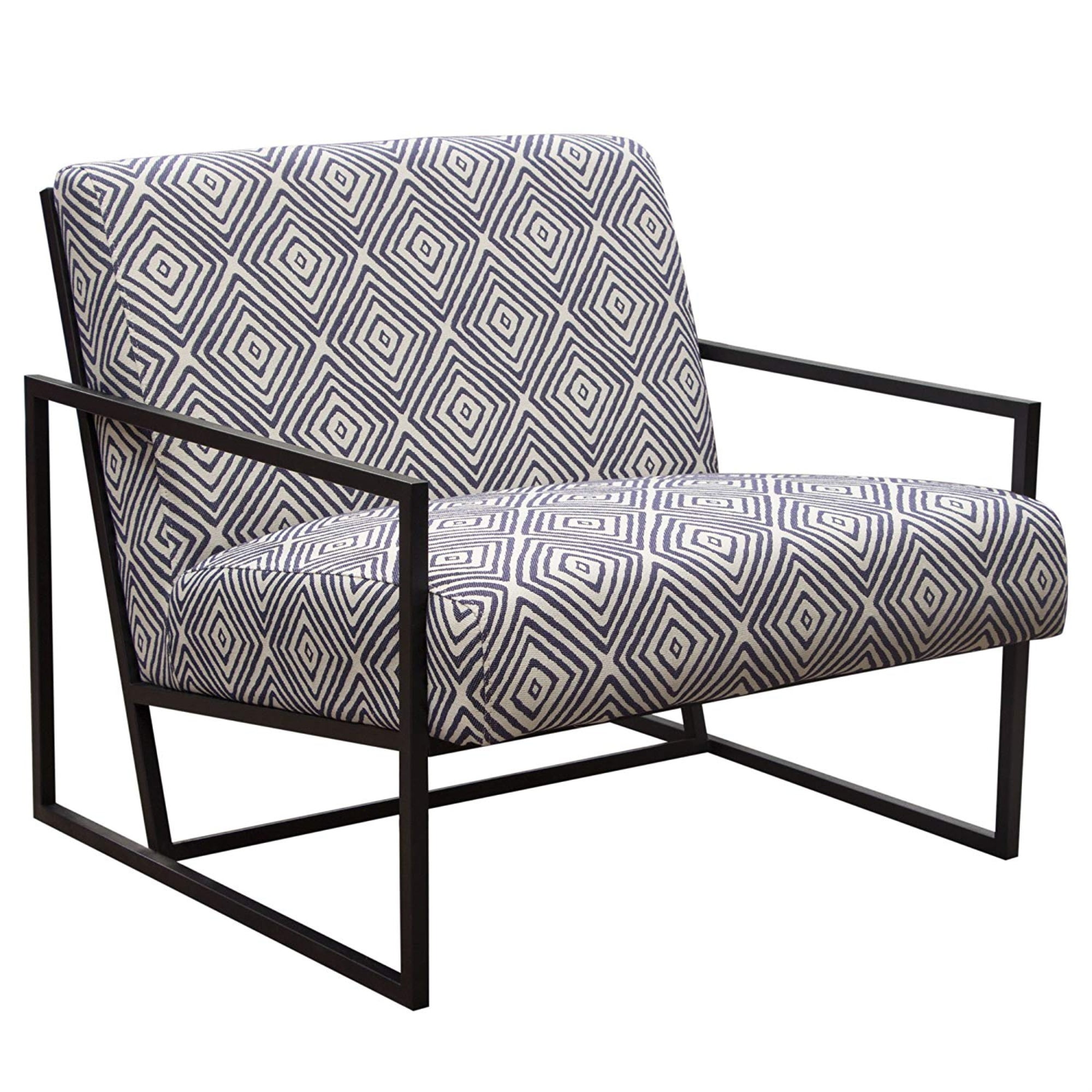 Geometric Pattern Fabric Upholstered Accent Chair with Metal Sled Base, Black and White