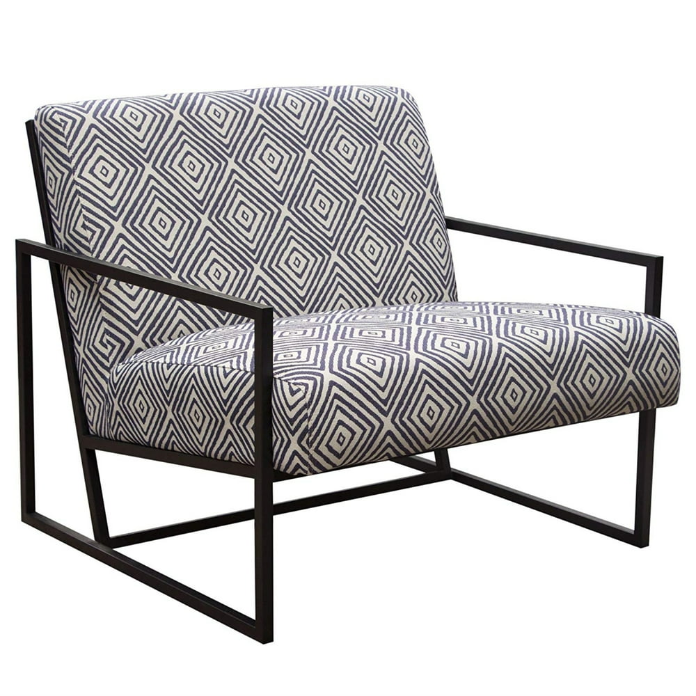Geometric Pattern Fabric Upholstered Accent Chair with Metal Sled Base