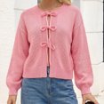 thumbnail image 6 of TGSLY Women's Tie Front Bow Cardigan Sweaters Lightweight Soft Crew Neck Long Puff Sleeve Knit Tops Loose Causal Solid Color Cropped Cardigans M, 6 of 7