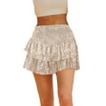 thumbnail image 3 of VUPSGEZ Women's Bead Skirt Skirt Stretch Solid Color Pleated Skirt (Beige,S), 3 of 6