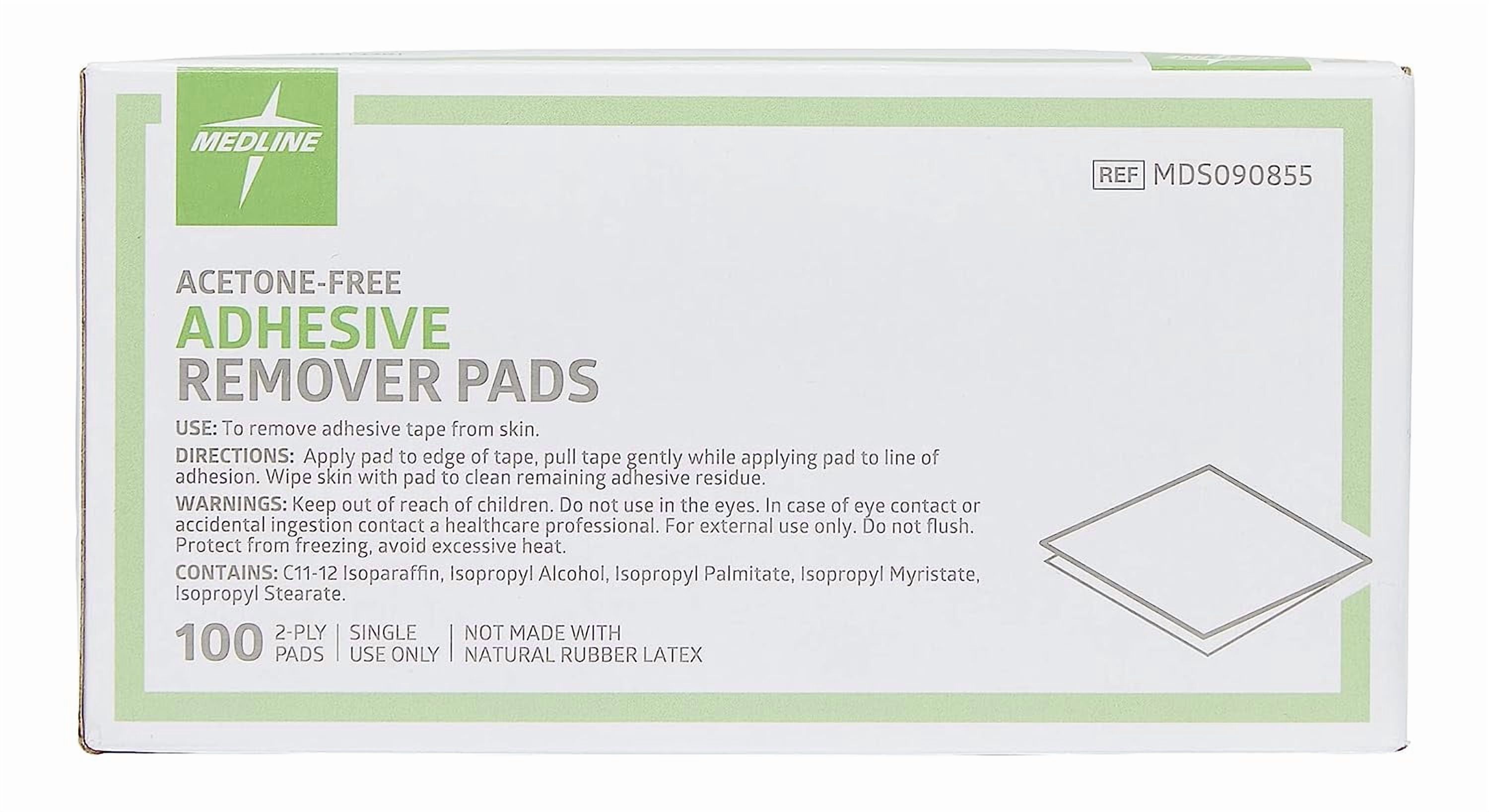 Medline Adhesive Remover Pad, Acetone-Free, 2-Ply Pad, 100 Count (Pack of 10)
