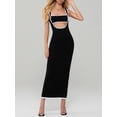 thumbnail image 4 of ZAXARRA Women Knitted Long Dress Sleeveless Cutout Split Bodycon Maxi Dress Striped Tank Midi Dress Beach, 4 of 8