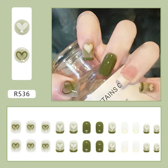 Heallor-uñas postizas de longitud media, 24 piezas, con purpurina adhesiva de gelatina, uñas postizas desmontables, cobertura completa, presione