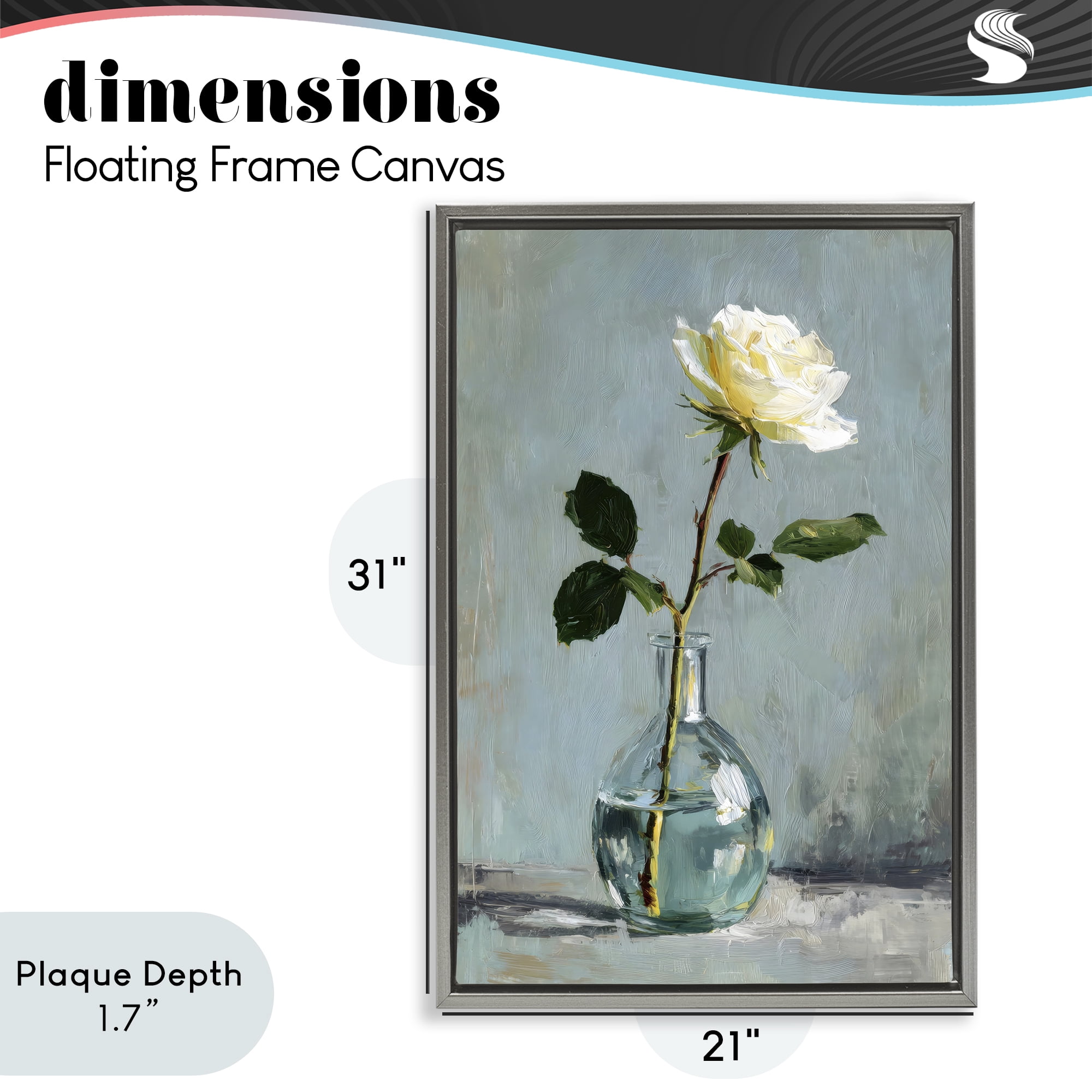 Stupell Industries Sweet White Rose in Vase Gray Framed Floater Canvas Wall Art, design by Petal Prints Design