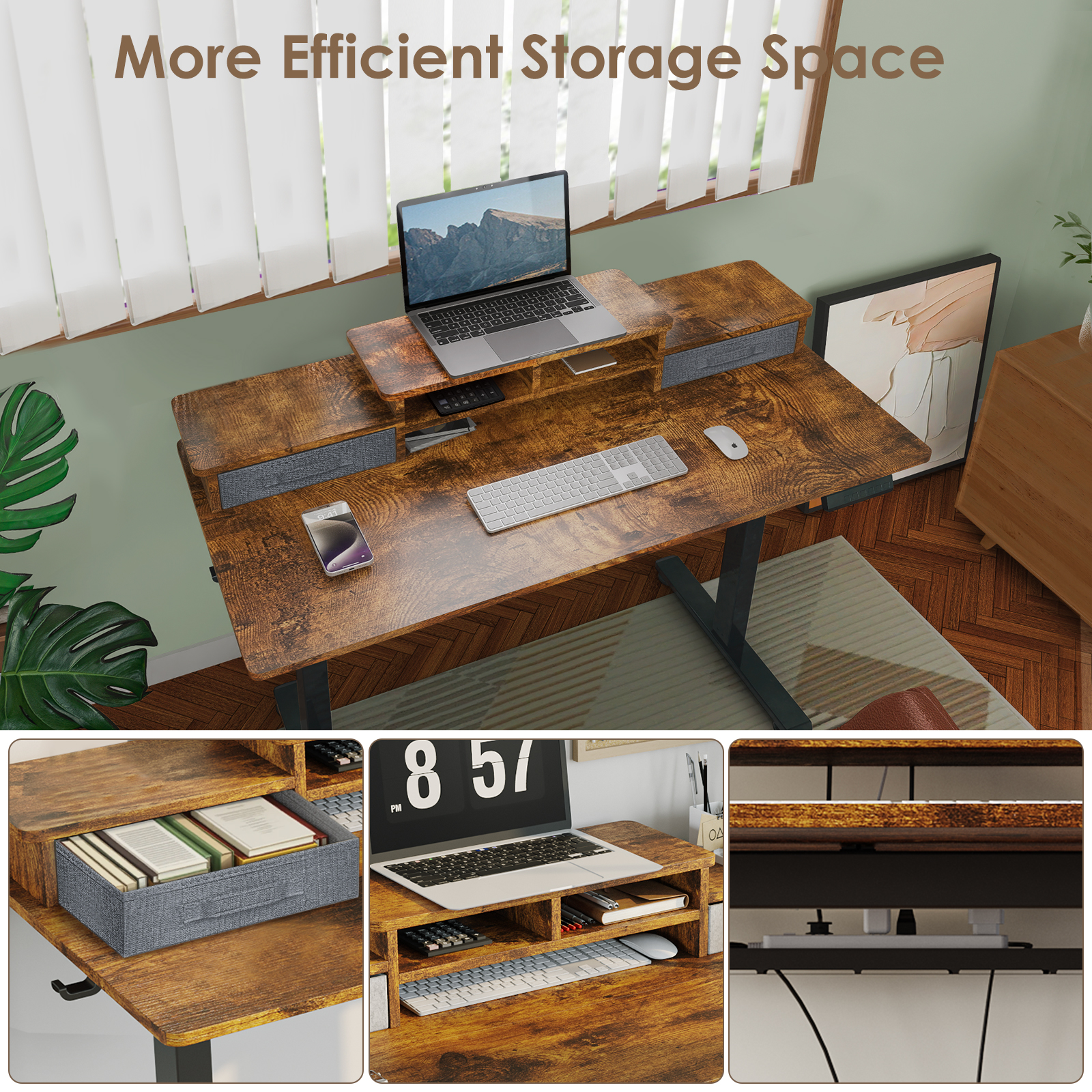 Erinnyees 48" x 24" Electric Standing Desk with 2 Drawers & Storage Shelf, Adjustable Height Sit Stand Computer Desk for Home Office
