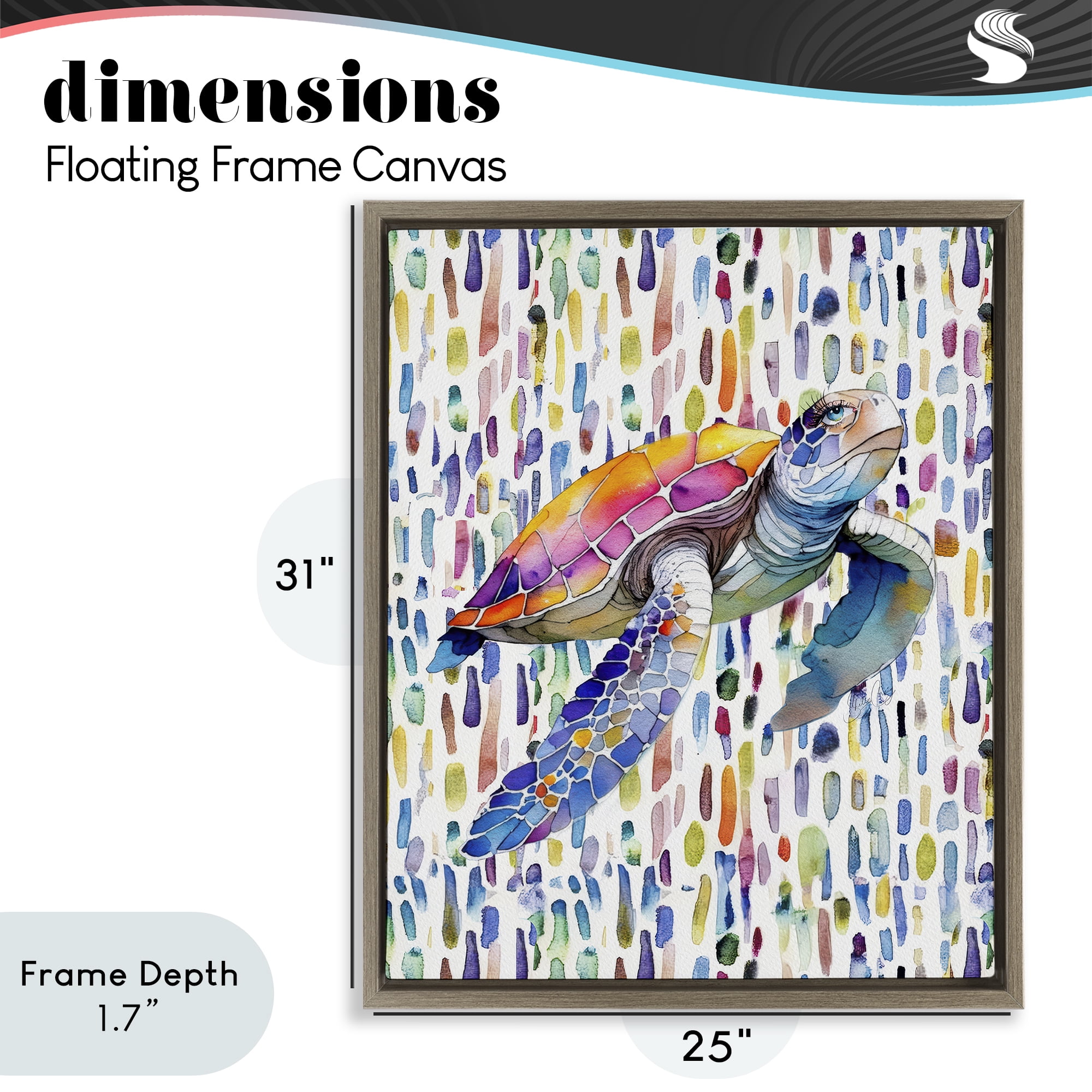 Stupell Industries Turtle on Colorful Dots Brown Framed Floater Canvas Wall Art, design by Shelly Craig