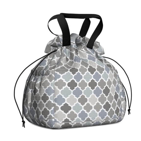 Boho Bohemia Geometric Line Art Drawstring Lunch Bag Women - Drawstring Lunch Bag Insulated for Work Office - Stain-Resistant Large Lunchbags for Women with Multi-Pockets
