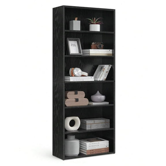 NTGFU 6-Tier Black Bookcase, Book Shelf Furniture, Open Storage Shelves, Room Decor for Living Room, Home Office, Dinning Room