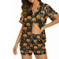thumbnail image 4 of Feancey Women Halloween Pajama Set Short Sleeve Button Down Pjs and Elastic Waist Shorts Matching Sets Vintage Black Cat Print Loungewear Outfit Multicolor S, 4 of 6