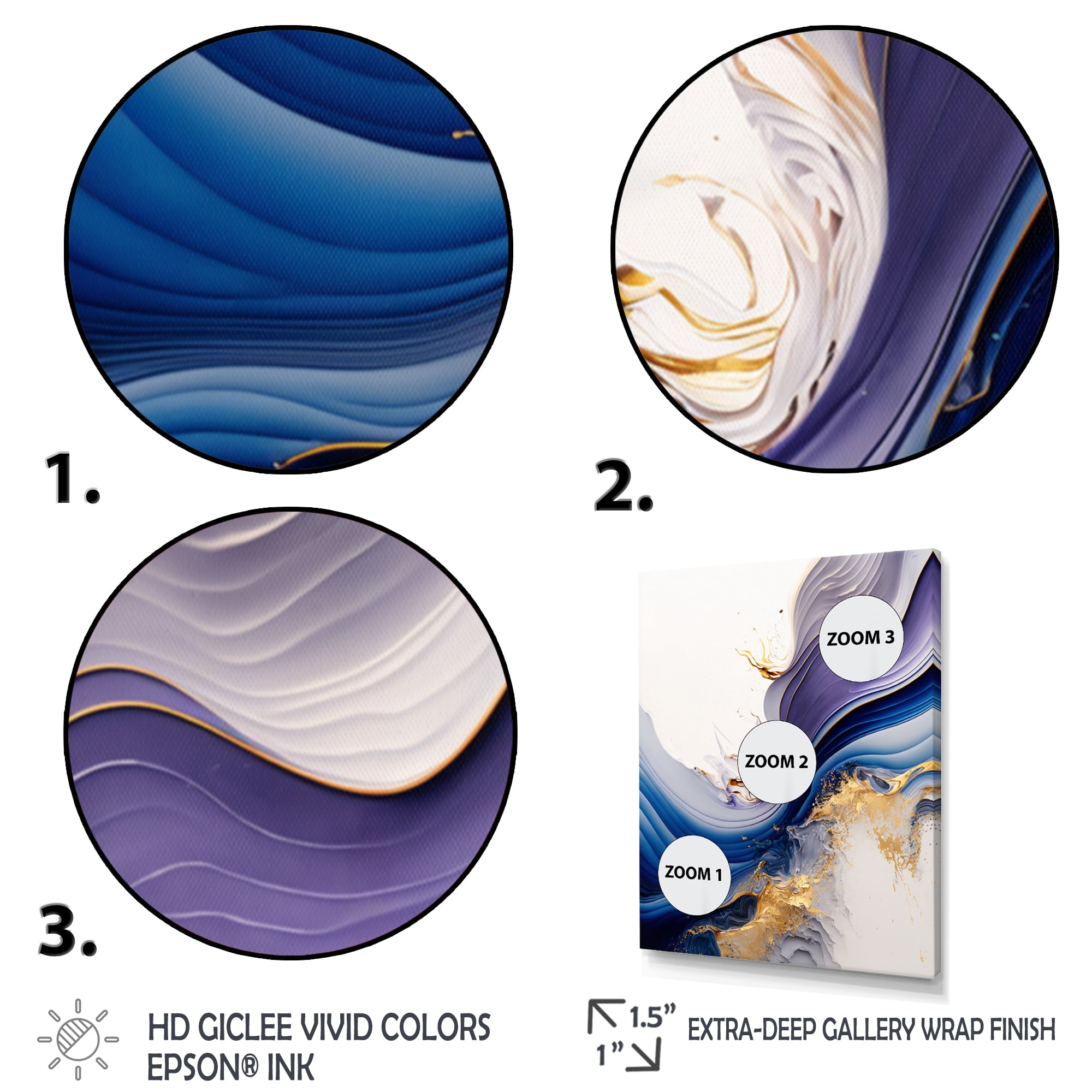 Designart Blue And Gold Splash Paint I Canvas Wall Art