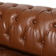 thumbnail image 4 of Noble House Feichko Faux Leather Tufted 3 Seater Sofa, Cognac Brown, 4 of 9