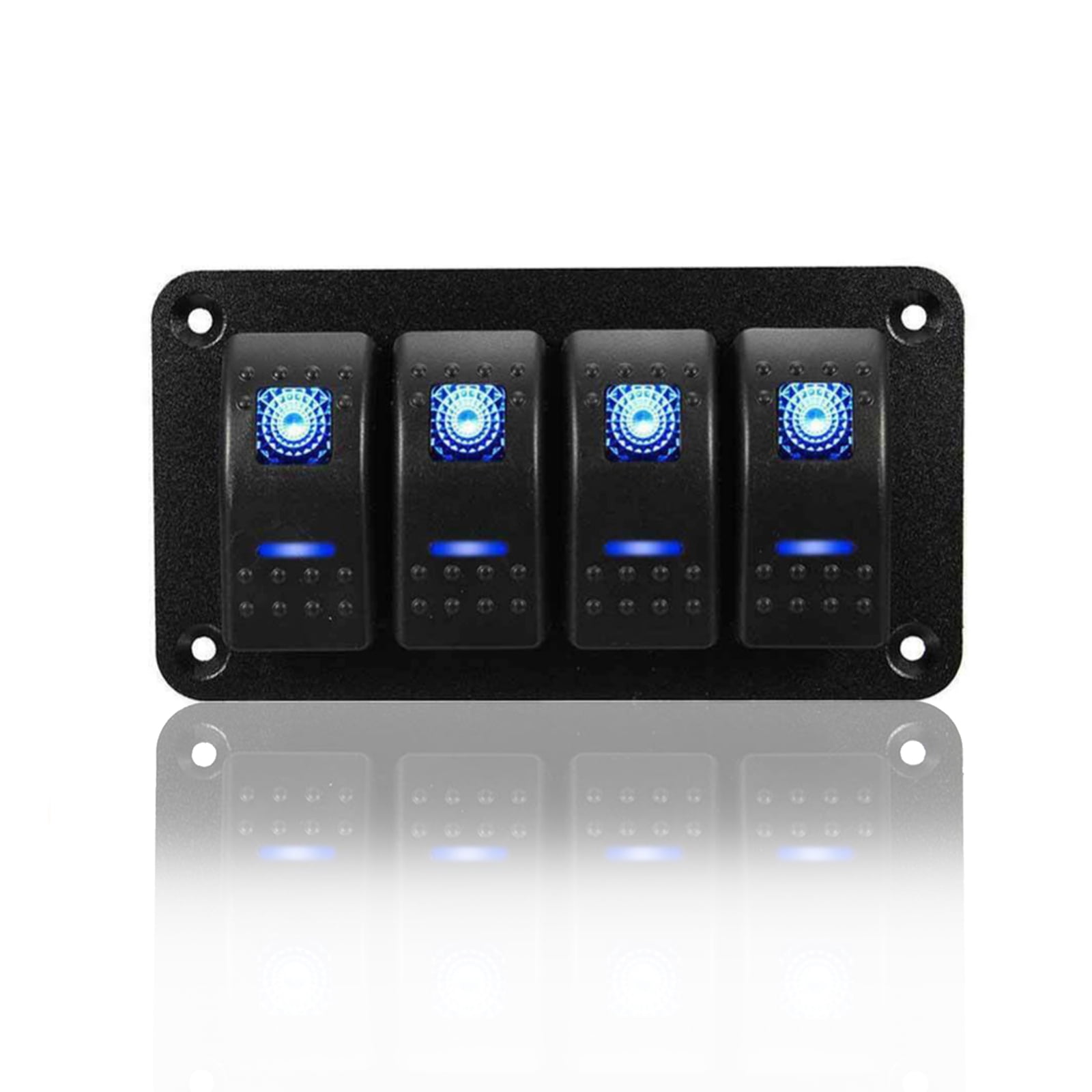 4 Gang Toggle Rocker Switch Panel with USB for Car Boat Marine RV Truck Blue LED 