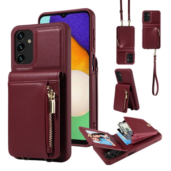 Dteck for Samsung Galaxy S21 Ultra Case with RFID Blocking Card Holder, Galaxy S21 Ultra Crossbody Wallet Case Shockproof Purse PU Leather Protective Back Cover,Winered