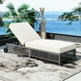 thumbnail image 3 of 5 Lounge Chair For Outdoor Use, With Cushion And Wheels Poolside, Garden, Backyard (grey+beige Patio Chaise , , Cushion, Backyard, Garden (grey + Beige, 3 of 6