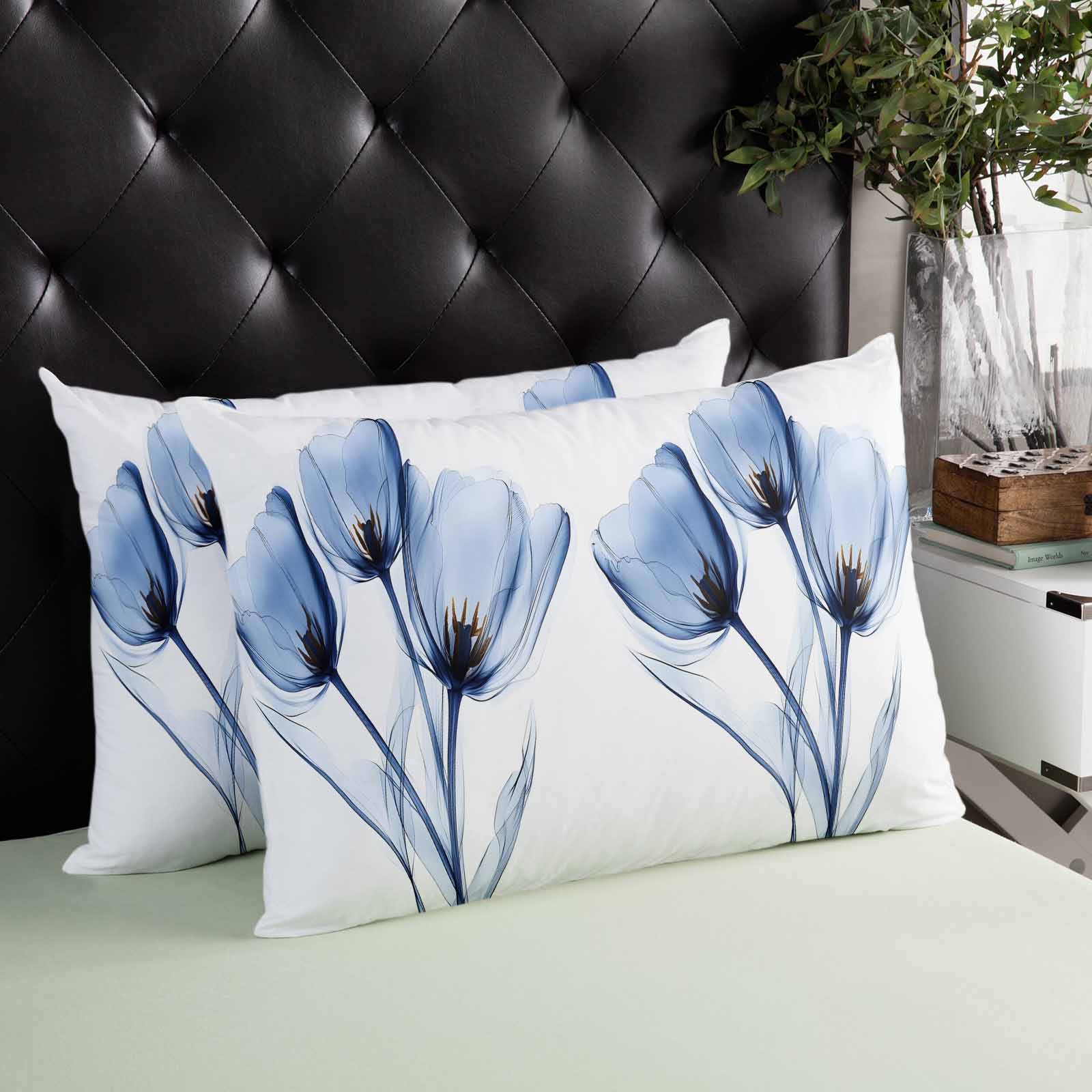 Blue Flowers Throw Pillow Cover 20 x 36 Inch Decorative Pillow Cover Simple Gradient Tulip Floral Branches Lumbar Pillowcase Seasonal Rectangle Cushion Case for Couch Sofa Bed Living Room