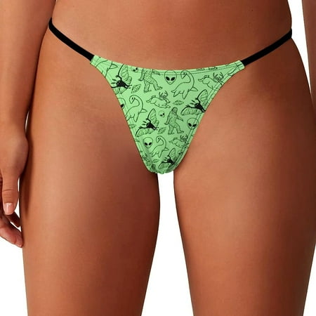 

Aliens Bigfoot Savage Dinosaurs Green Seamless Thongs for Women Low Rise Invisible Breathable Thong Panties XS-XL