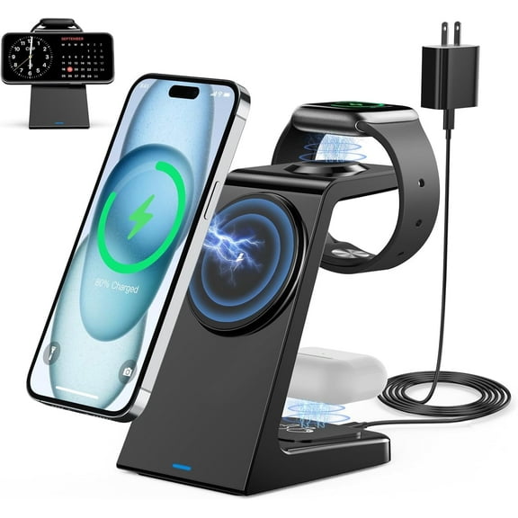 3 in 1 Magnetic Wireless Charging Station Apple 20W Mag-Safe Charger Stand Magnetic Wireless Charger for iPhone 16 15 14 13 12 Pro/Pro Max/Plus/Mini AirPods 2/3/Pro iWatch Ultra/8/7/SE/6/5/4/3/2