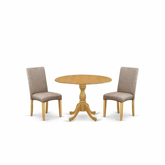East West Furniture Dublin 3-piece Wood Dining Set in Oak/Dark Khaki