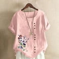 thumbnail image 1 of Blouses pour Femmes, Haut Décontracté en Lin Imprimé à Manches Courtes avec Boutons, 1 of 4