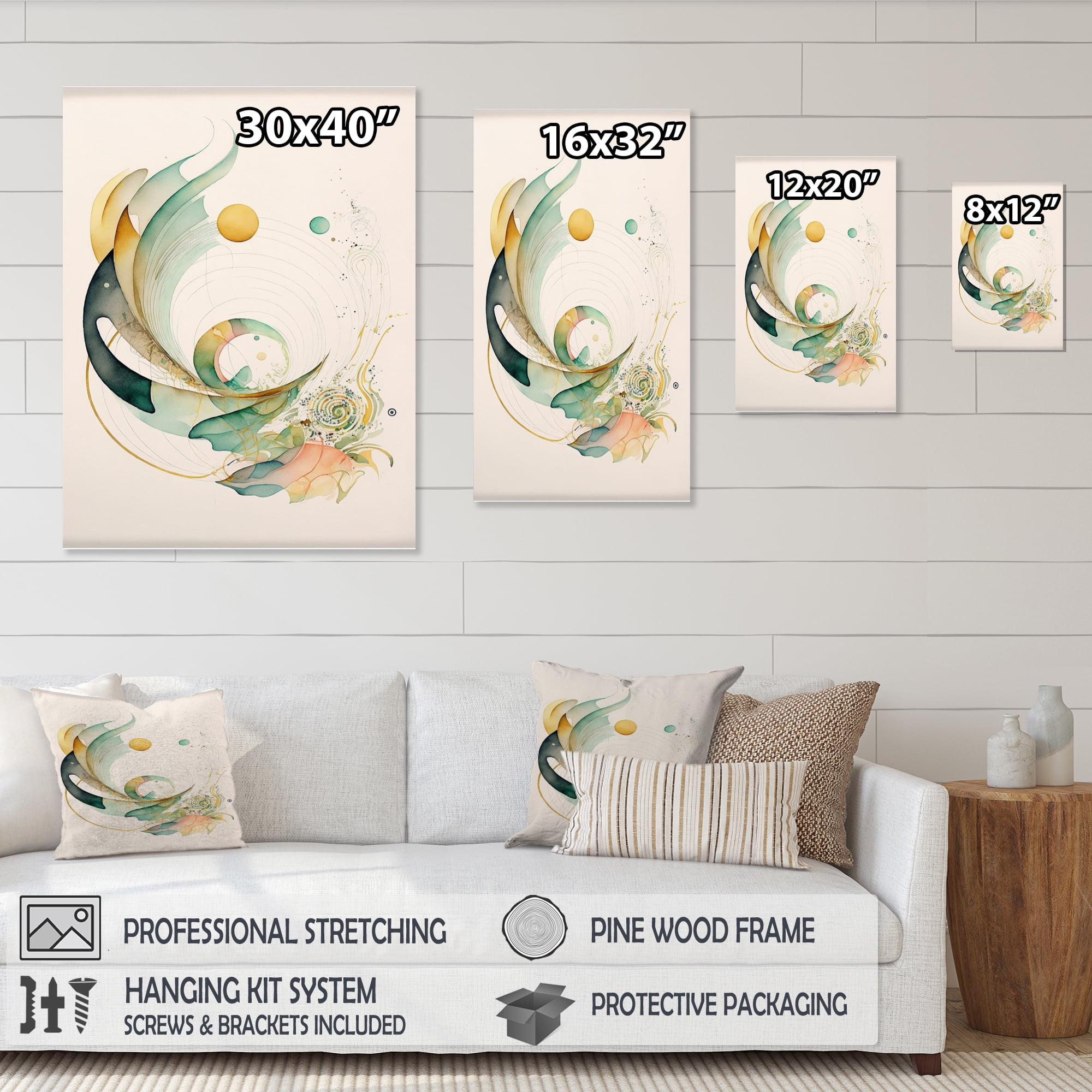 Designart Green Abstract Swirl Canvas Wall Art