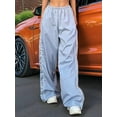 thumbnail image 5 of Womens Parachute Pants Wide Leg Baggy Pants Y2K Elastic Waist Jogger Sweatpants Track Pants Streetwear Light Blue M, 5 of 8