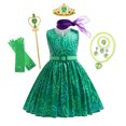 thumbnail image 3 of Disfraz de disgusto de la película Disney para niños, vestido de princesa con flores de dibujos animados, cinturón, bufanda y peluca, ropa de fiesta de Carnaval y Halloween, 3 of 5